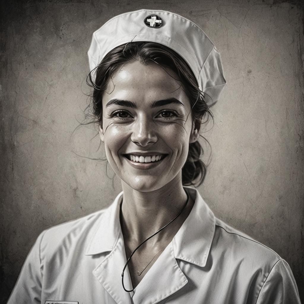Expressive Line Art Portrait of a Smiling Nurse