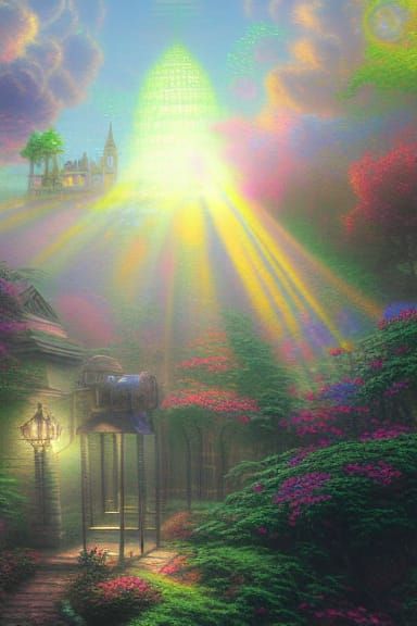 Steampunk Engine in Ethereal Fantasy Landscape