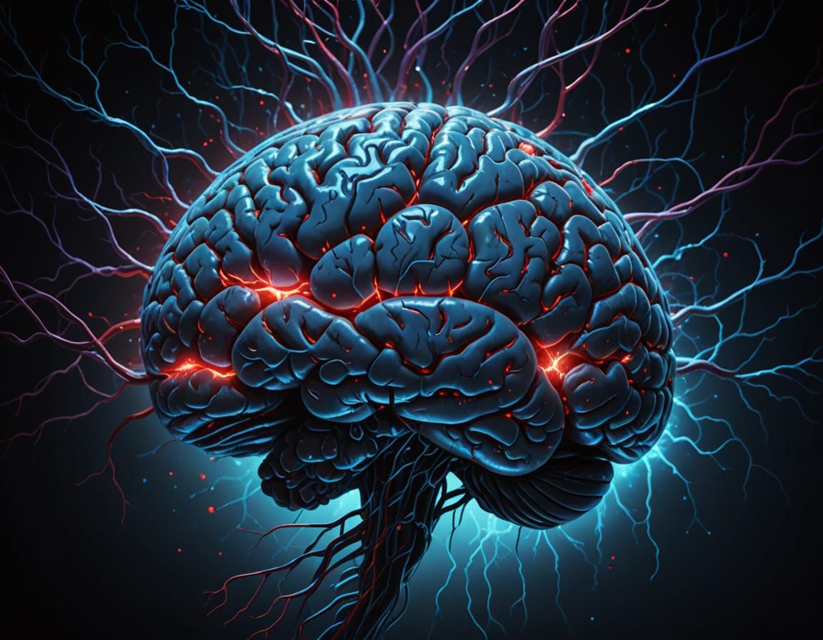 Hyper-Realistic Brain Concept Art in Deep Blues and Purples