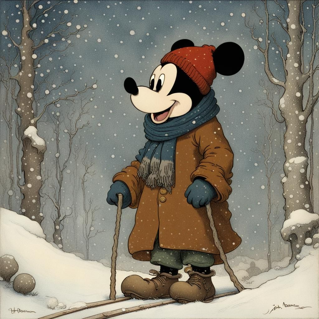 Mickey Mouse Winter Scene in Fairytale Style