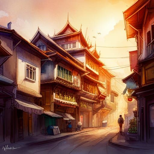Chiang Rai Streets: Watercolor Double Exposure in Unreal Eng...