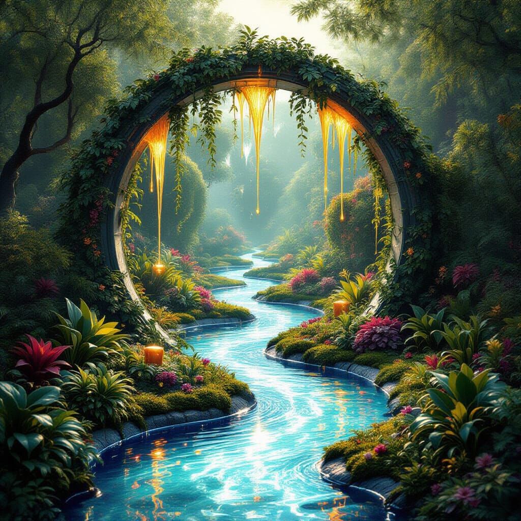 Surreal Liquid Alien Garden Archway in Ethereal Style