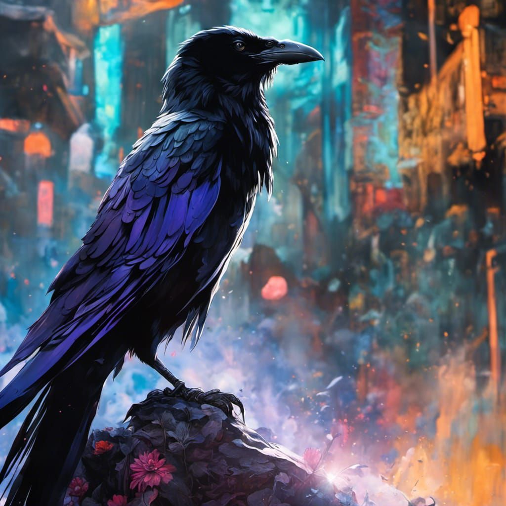 Anthropomorphic Raven in Asian Robes, Art Nouveau Style