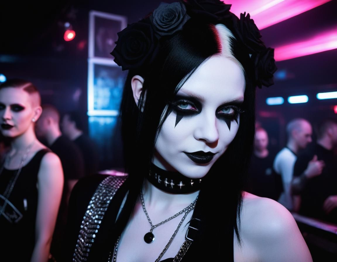 Albino Goth Girl at Night Club, Photography