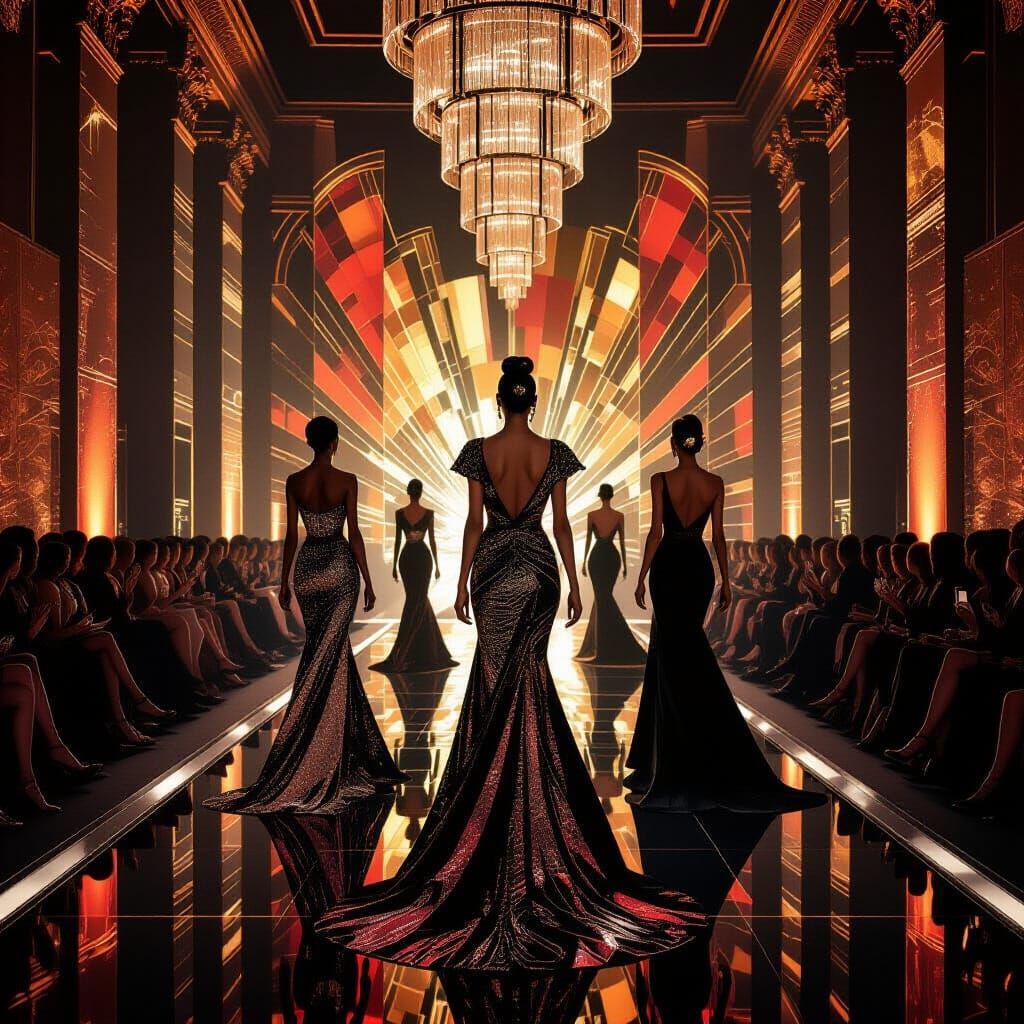 Elegant Models in Art Deco Gowns as Digital Art