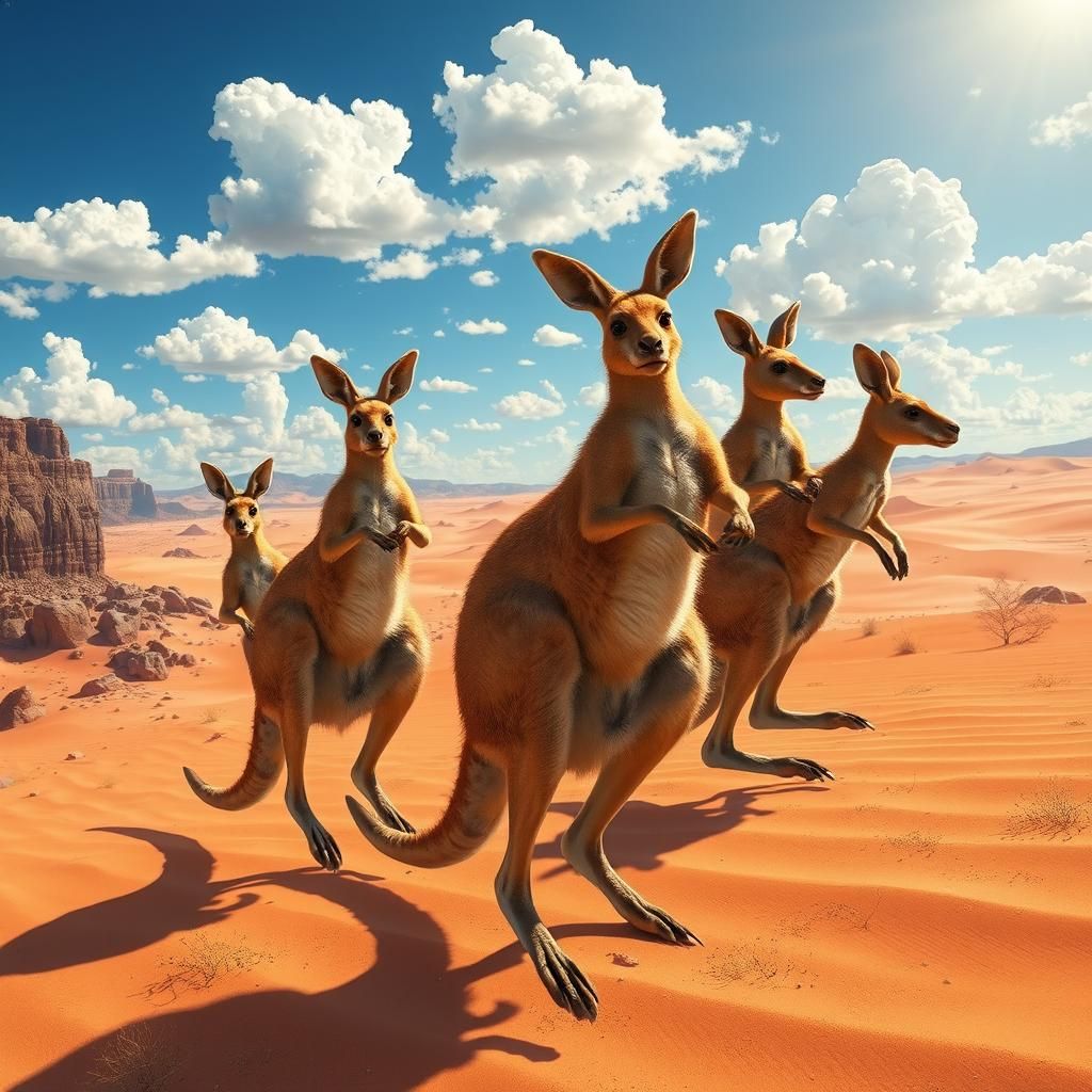 Kangaroos in Anime Style Traverse Desert Landscape