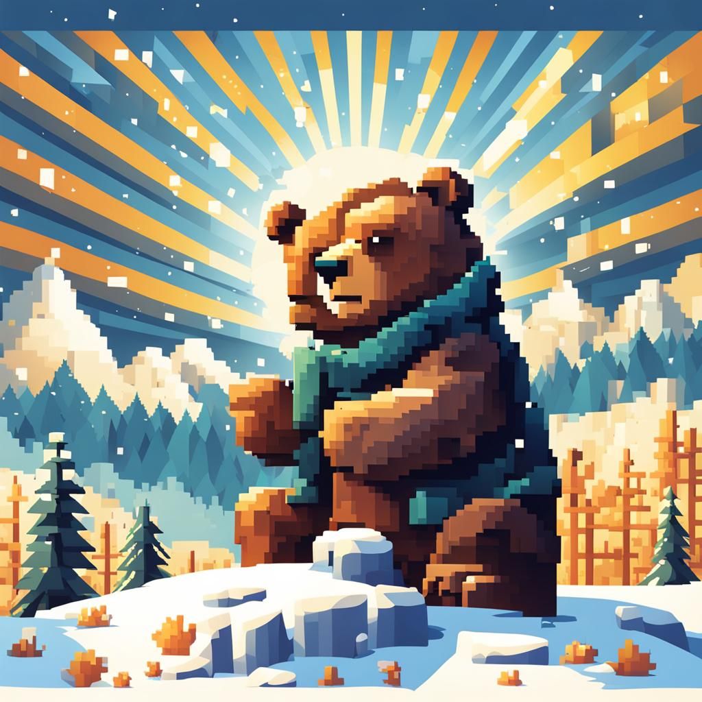 Pixel Art Bear Bathed in God Rays