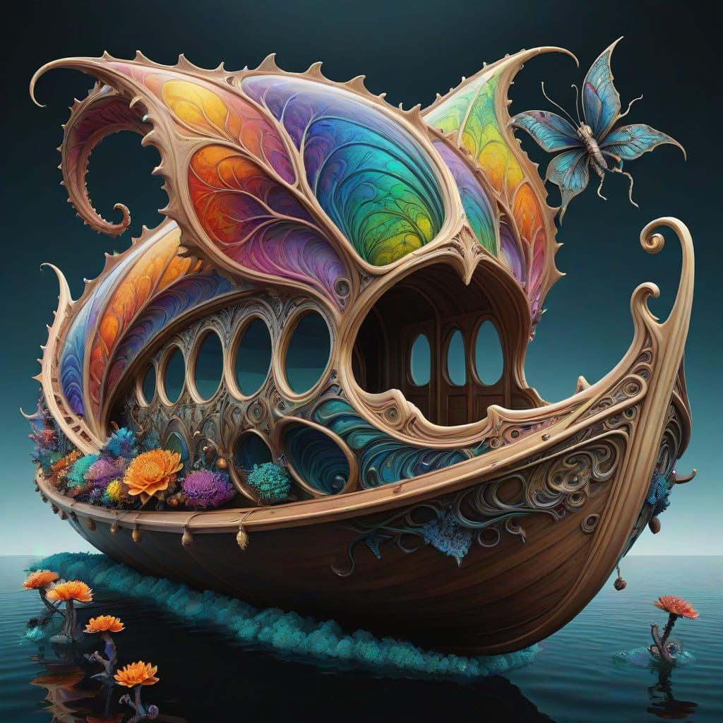 Ethereal Elven Boat Ride in Biomorphic Style