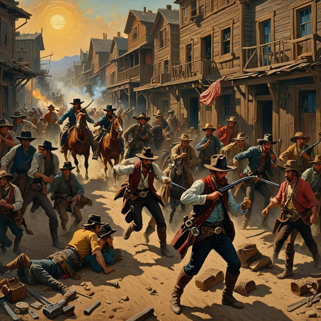 Wild West Shootout as Oil Painting
