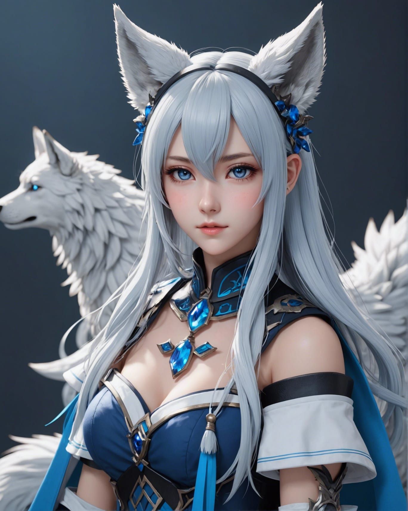 Anime Woman with Wolf Features in Cel-Shaded Style