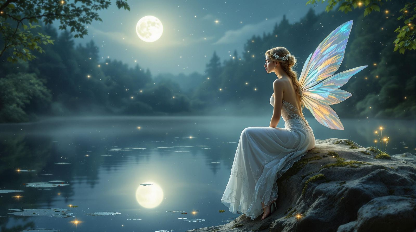 Ethereal Fairy by Moonlight in Romantic Style