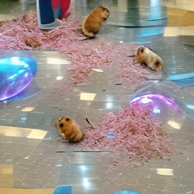 Hamsters Explore a Miniature Shopping Mall