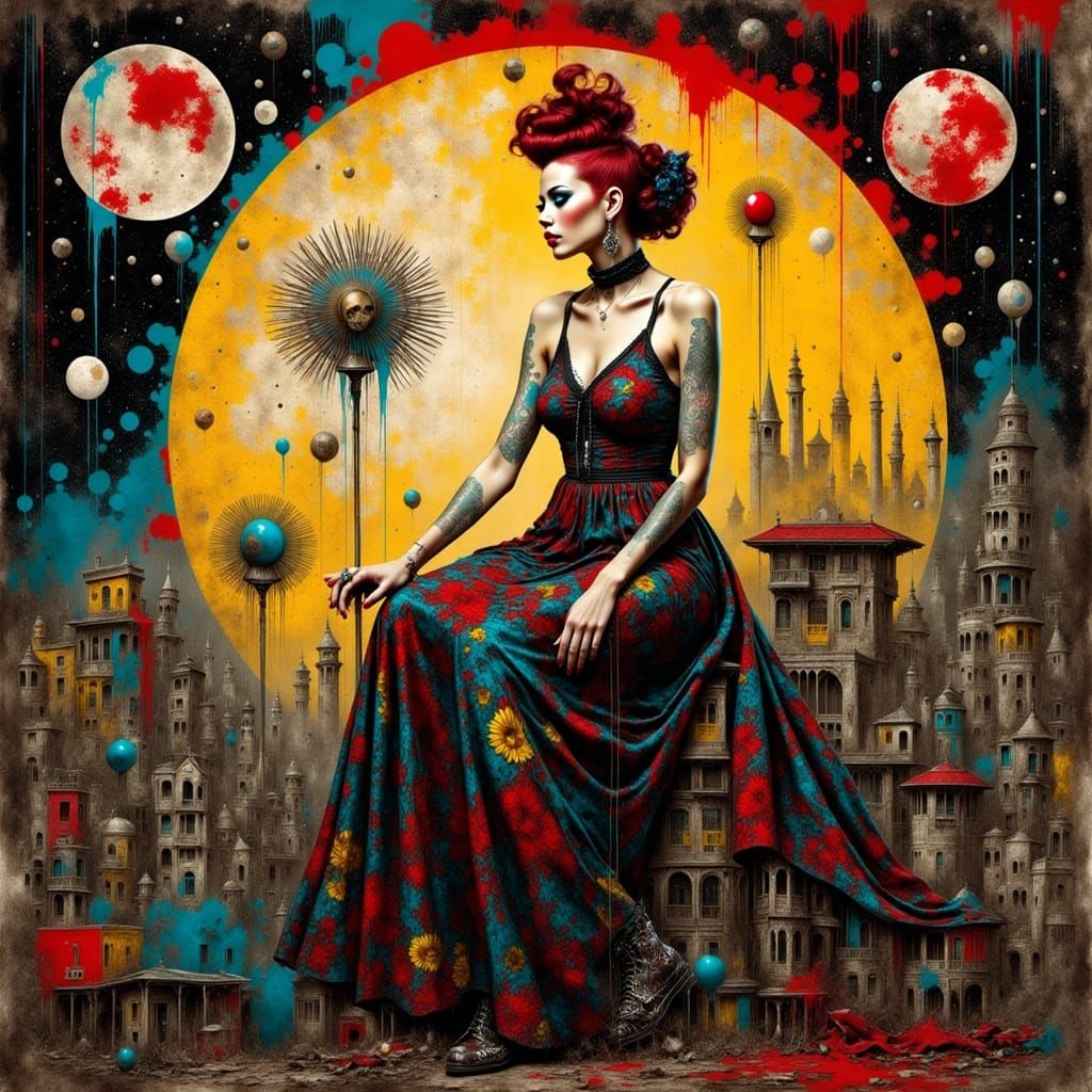 Abstract Art Nouveau Woman in Pointillist Style