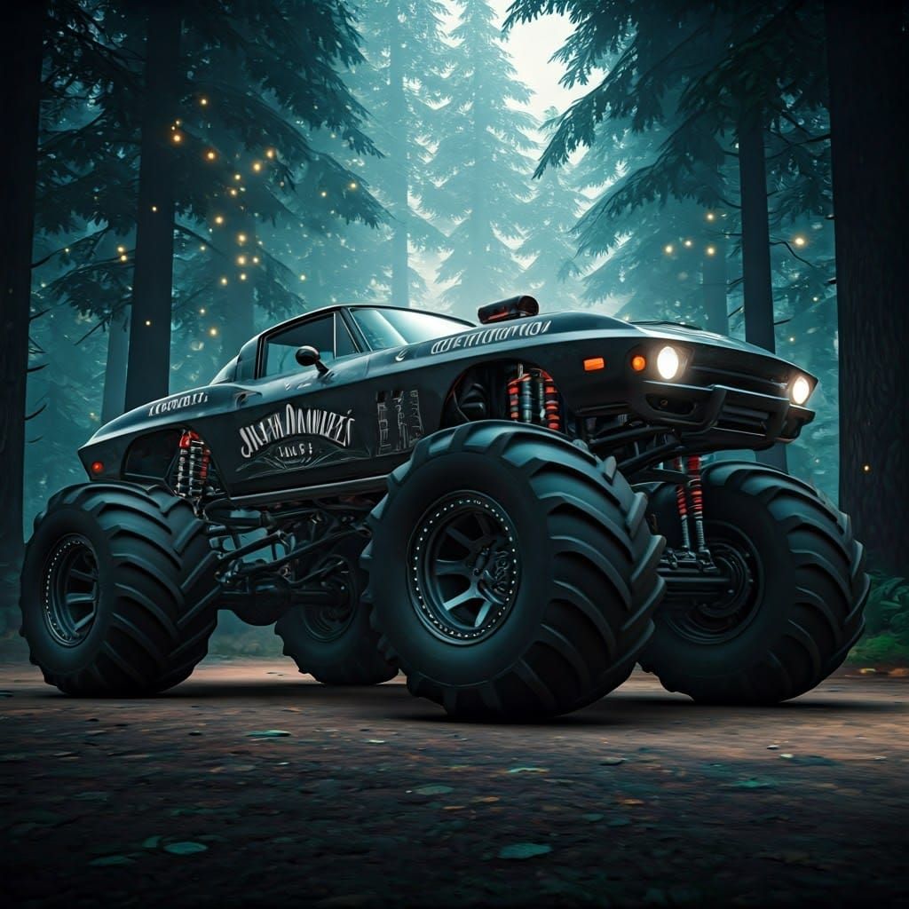 Cyberpunk Corvette Monster Truck Speeds Through Mystical For...