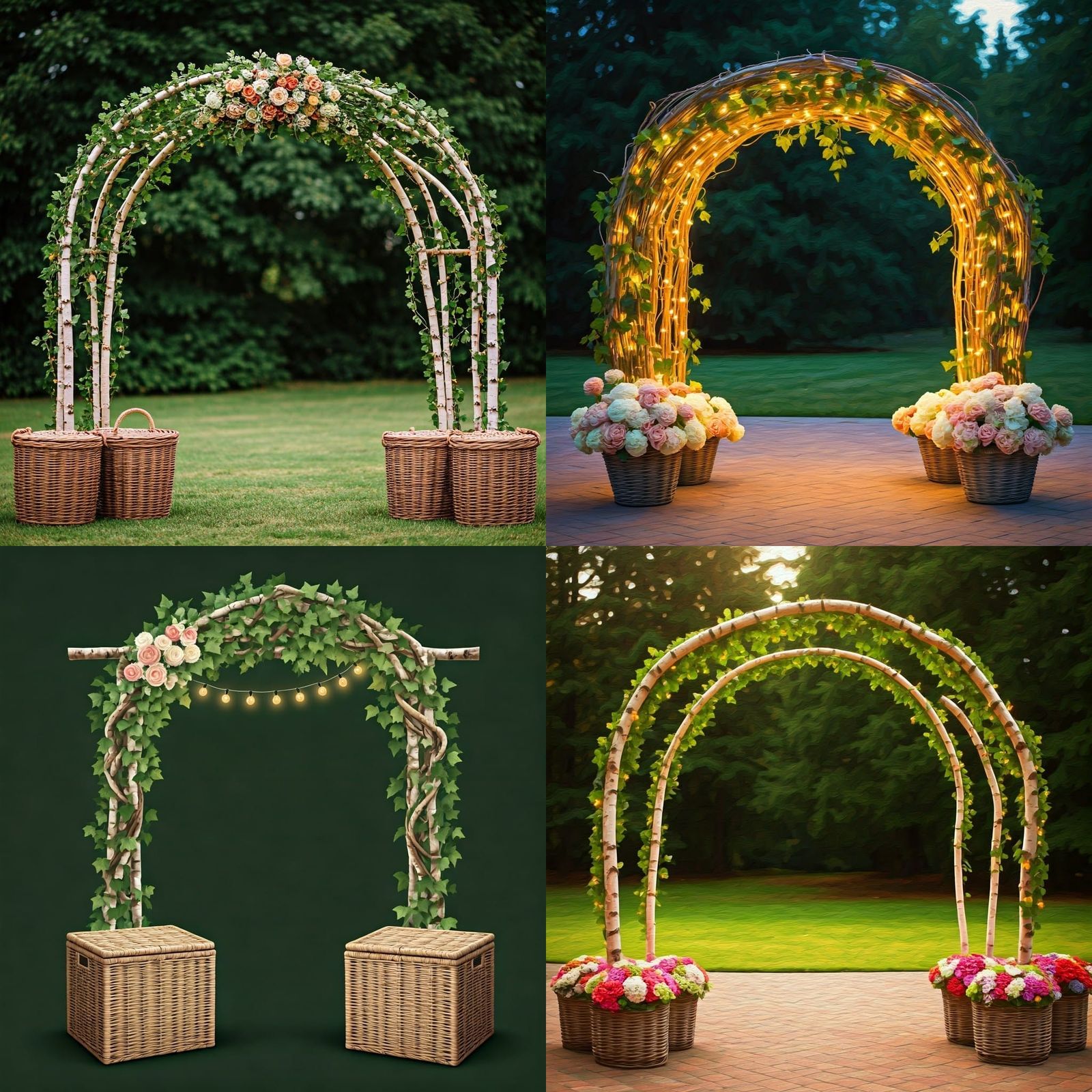 Romantic Wooden Wedding Arch with Lush Greenery and Yellow L...