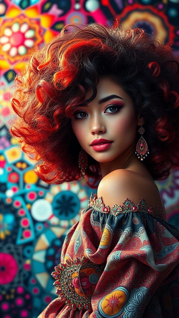 Glamorous Woman in Vibrant, Kaleidoscopic World