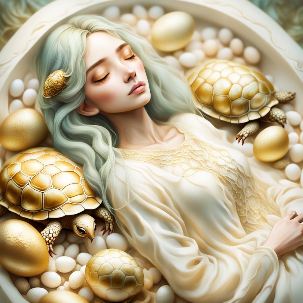 Anime Girl Sleeping on Turtle Egg Bed