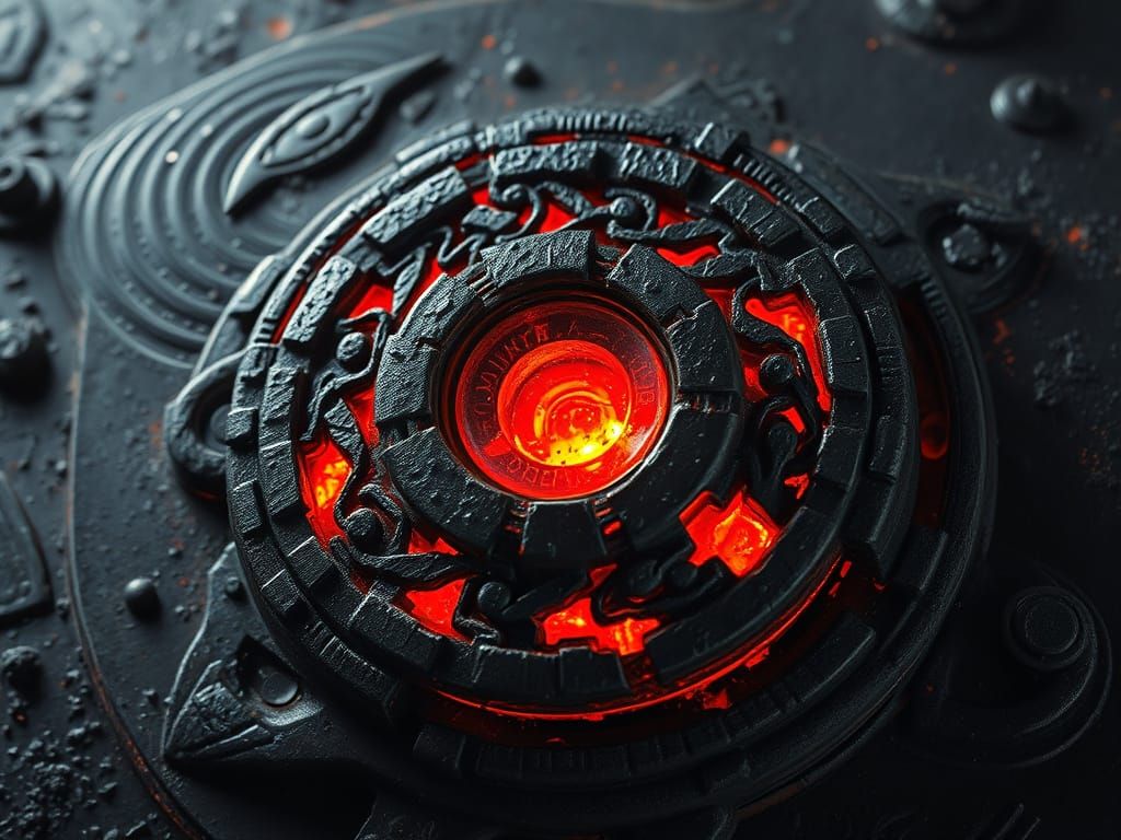 Gritty Industrial Self-Destruct Button in Glowing Red-Hot Ir...