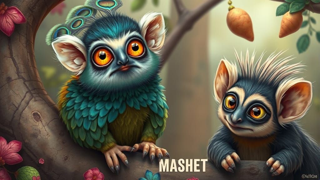 Fantastical Marmoset and Tarsier in Colorful Plummage