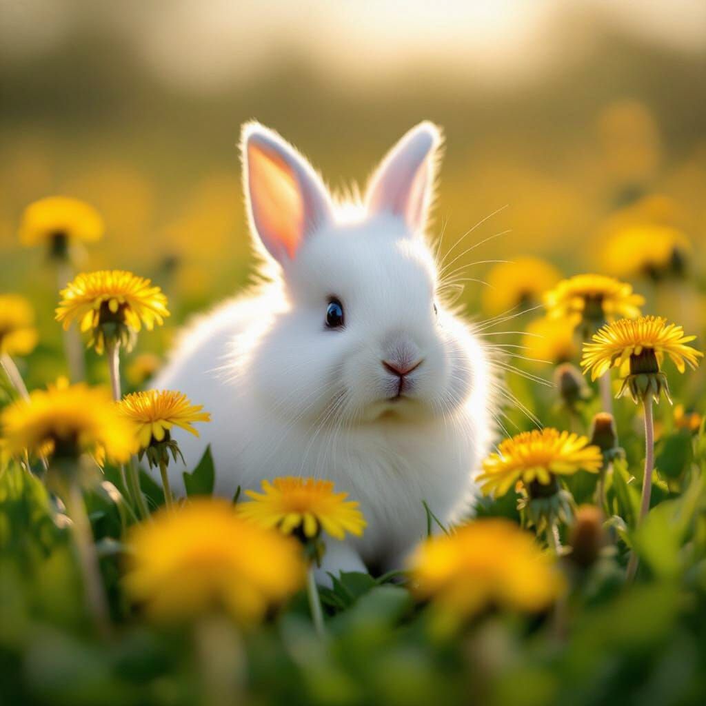 Fluffy Rabbit in Dandelion Field