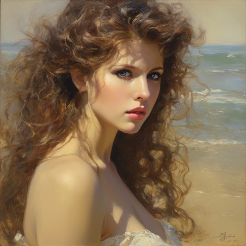 Anna Kendrick Portrait on Ocean Beach