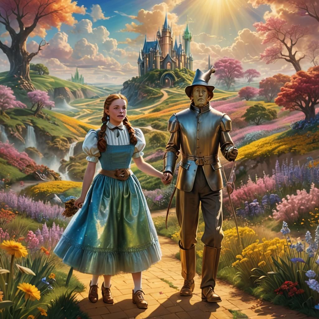 Oz and Alice in Dreamlike Pop Art Landscape