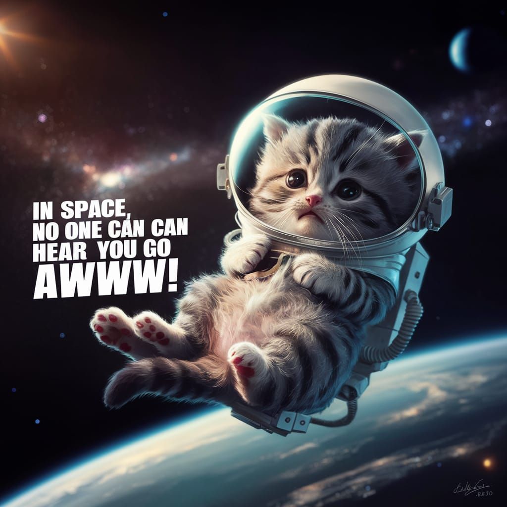 Kitten Astronaut Floating in Outer Space