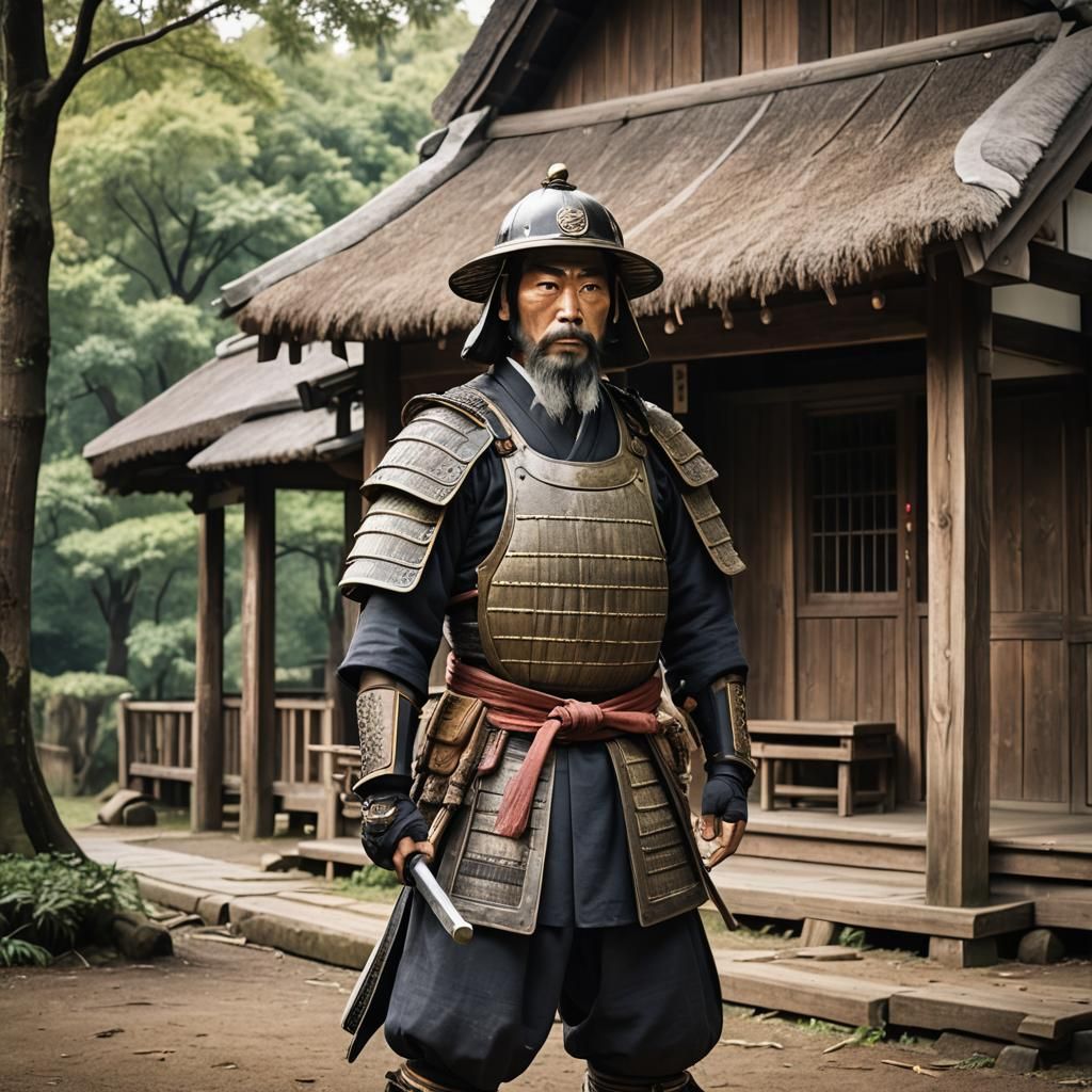 Samurai Warrior in Forest, Detailed Matte Painting