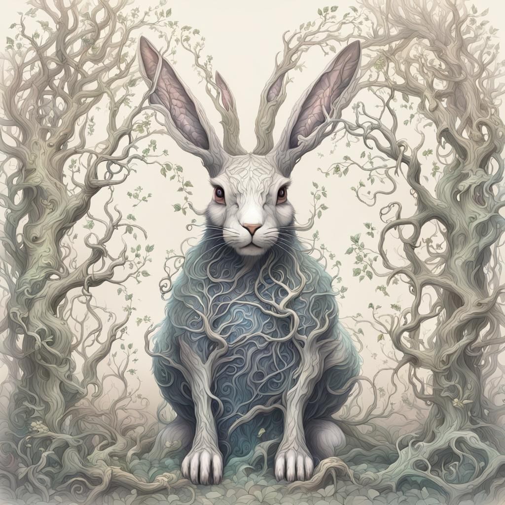 Ethereal Bunny in Forest Vines