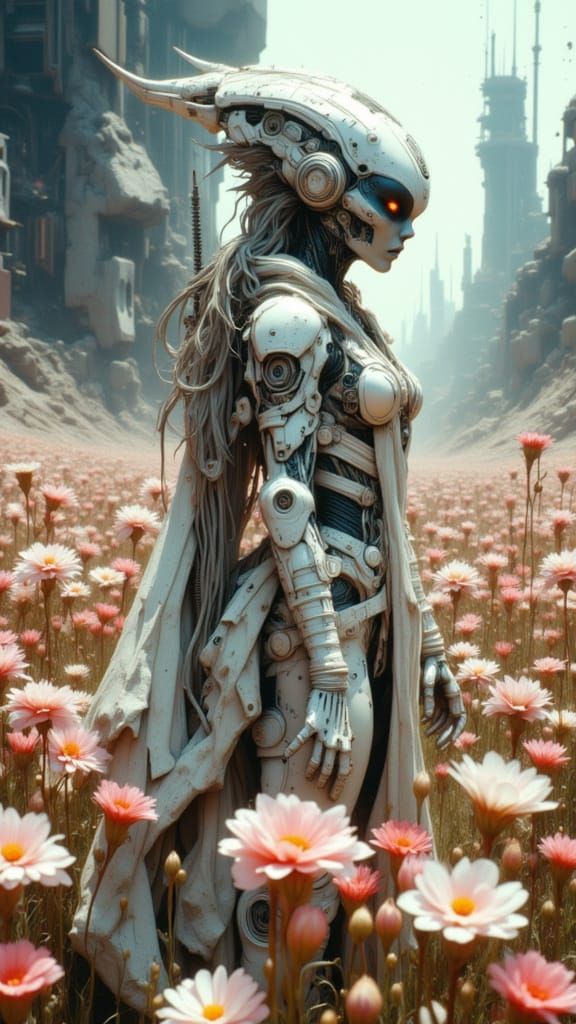 Alien Male Portrait with Bioluminescent Flowers