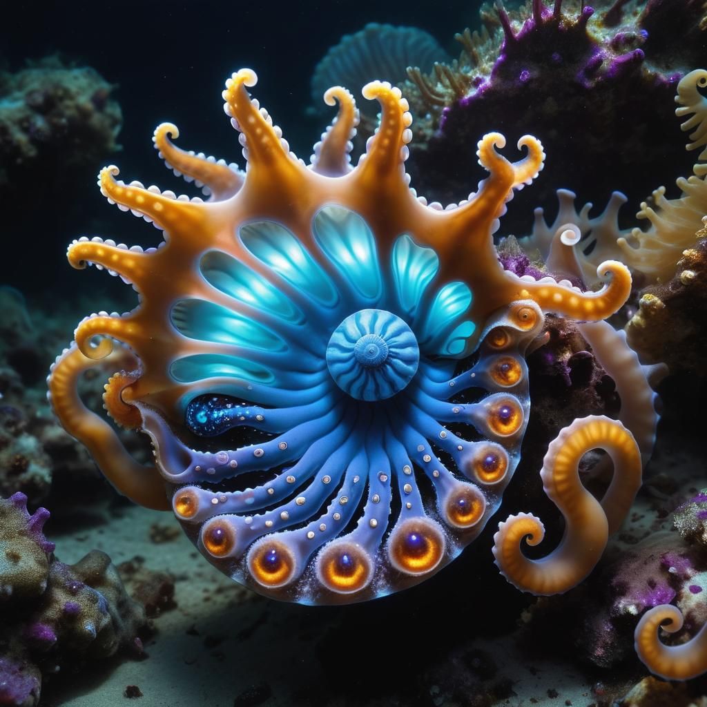 Underwater Octopus and Nudibranch with Gemstones