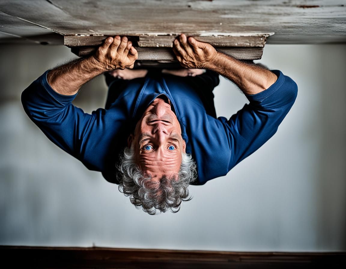 Upside Down Man in Hyperrealistic Digital Portrait