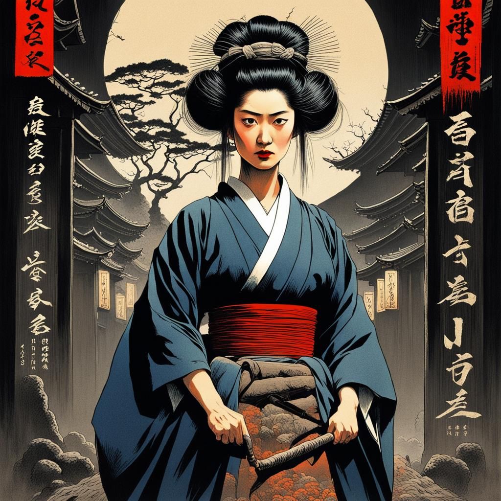 Lady Kaede Poster in Feudal Japan Style
