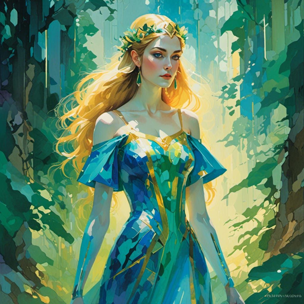 Princess Zelda in Mystical Forest: Watercolor Illustration