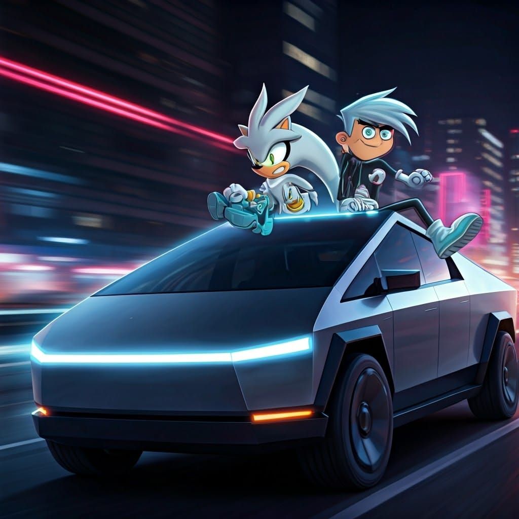 Danny Phantom and Silver Hedgehog in Cyberpunk Tesla