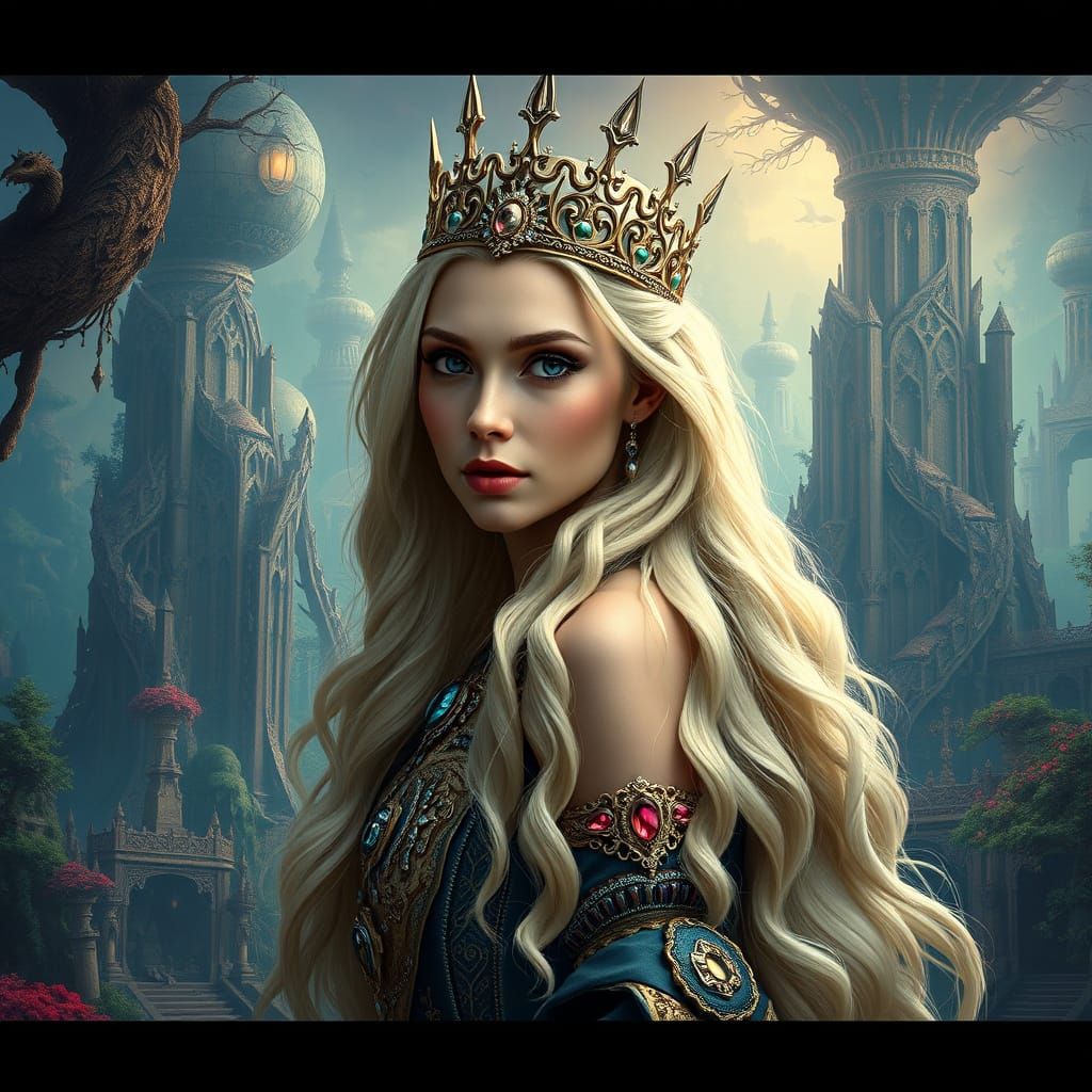 Ethereal Queen in Ancient Fantasy Realm
