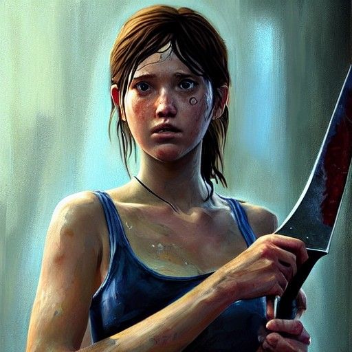 Character with Knife as Oil Painting