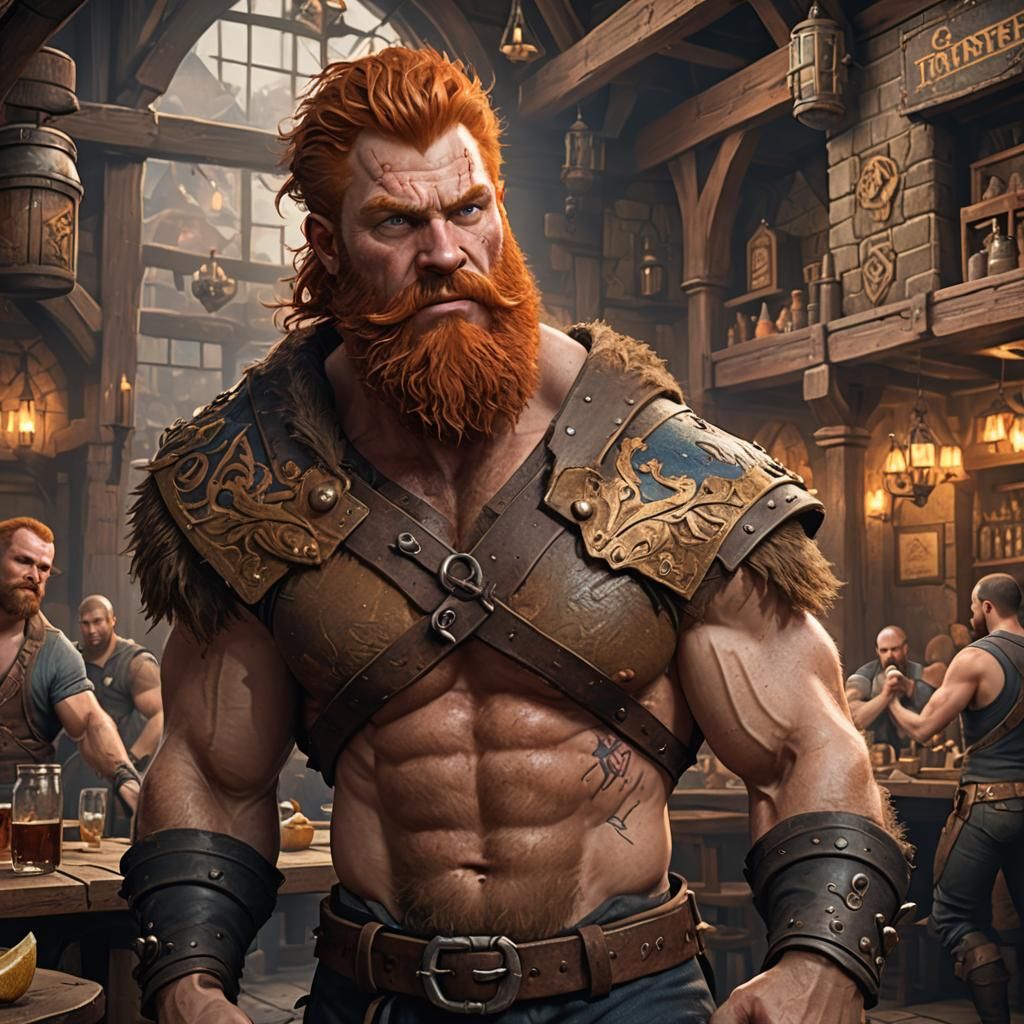 Fantasy Tavern Brawler Strongman in Detailed Matte Painting