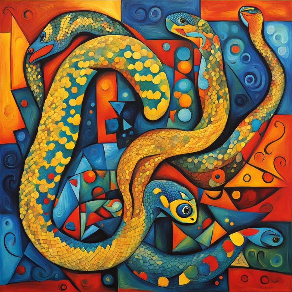 Abstract Python in Picasso Style, Detailed Art