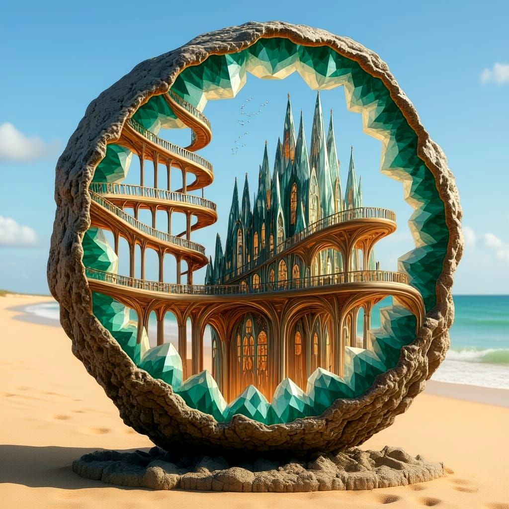 Art Nouveau Geode City with Internal Light