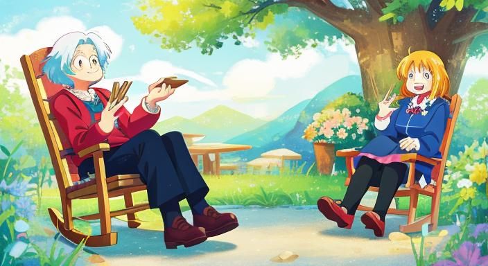 Adventurous Anime Grandmother in Rocking Chair