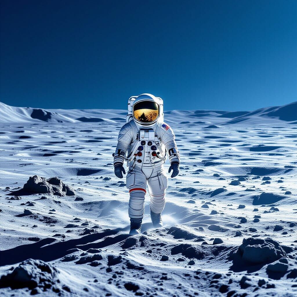 Astronaut Walking on Lunar Surface in Cinematic Style