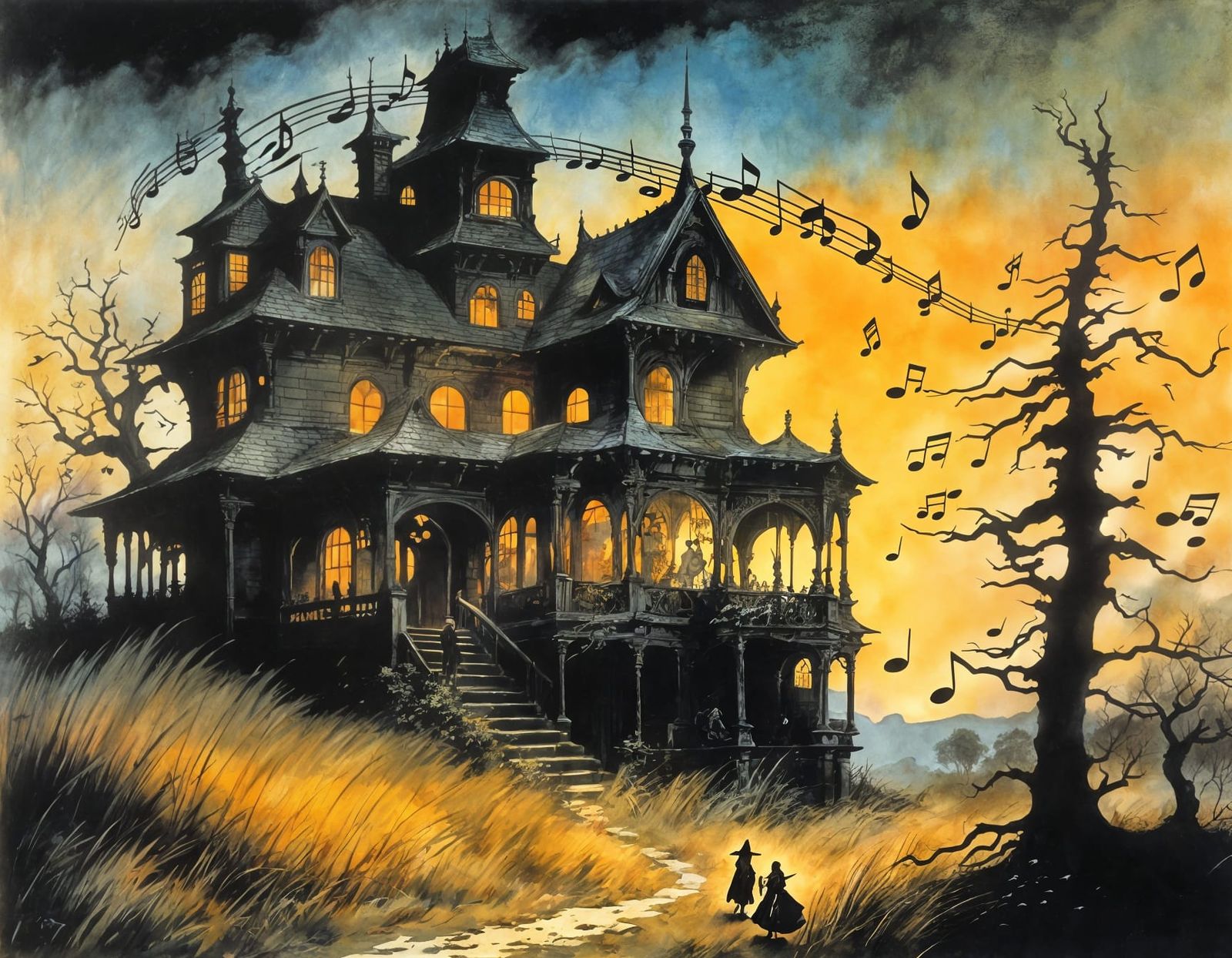 Chibi Witch in Haunted House, Double Exposure Art