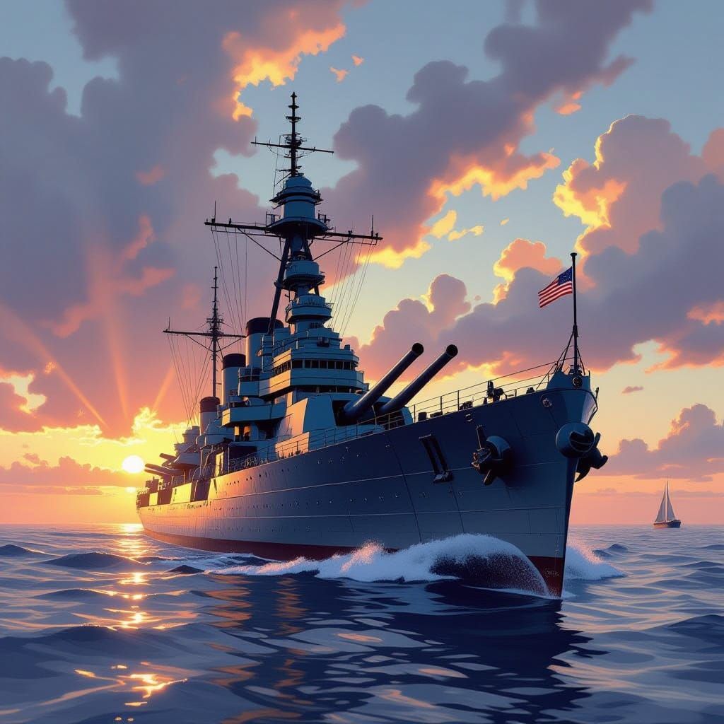 USS Maryland Battleship in Sunlight