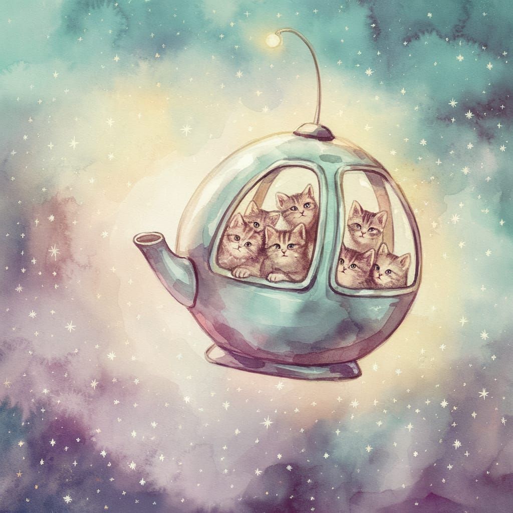 Nebula Teacup Spaceship: A Watercolor Fantasy