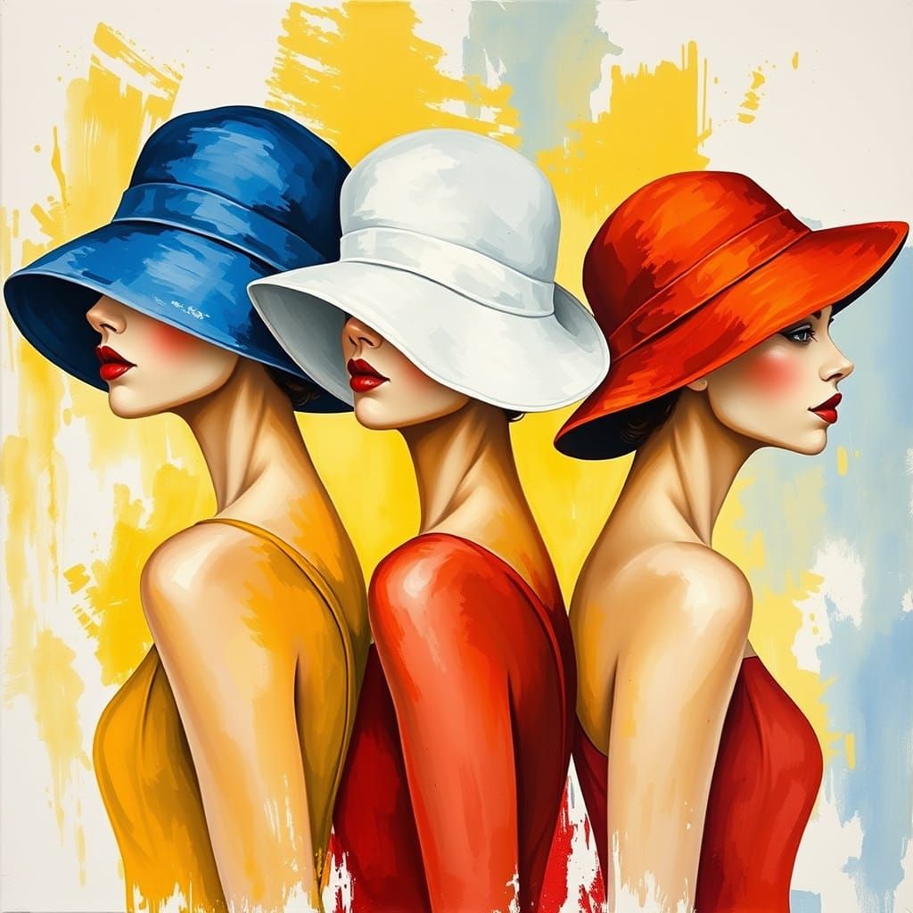Abstract Impasto: Three Women in Hats