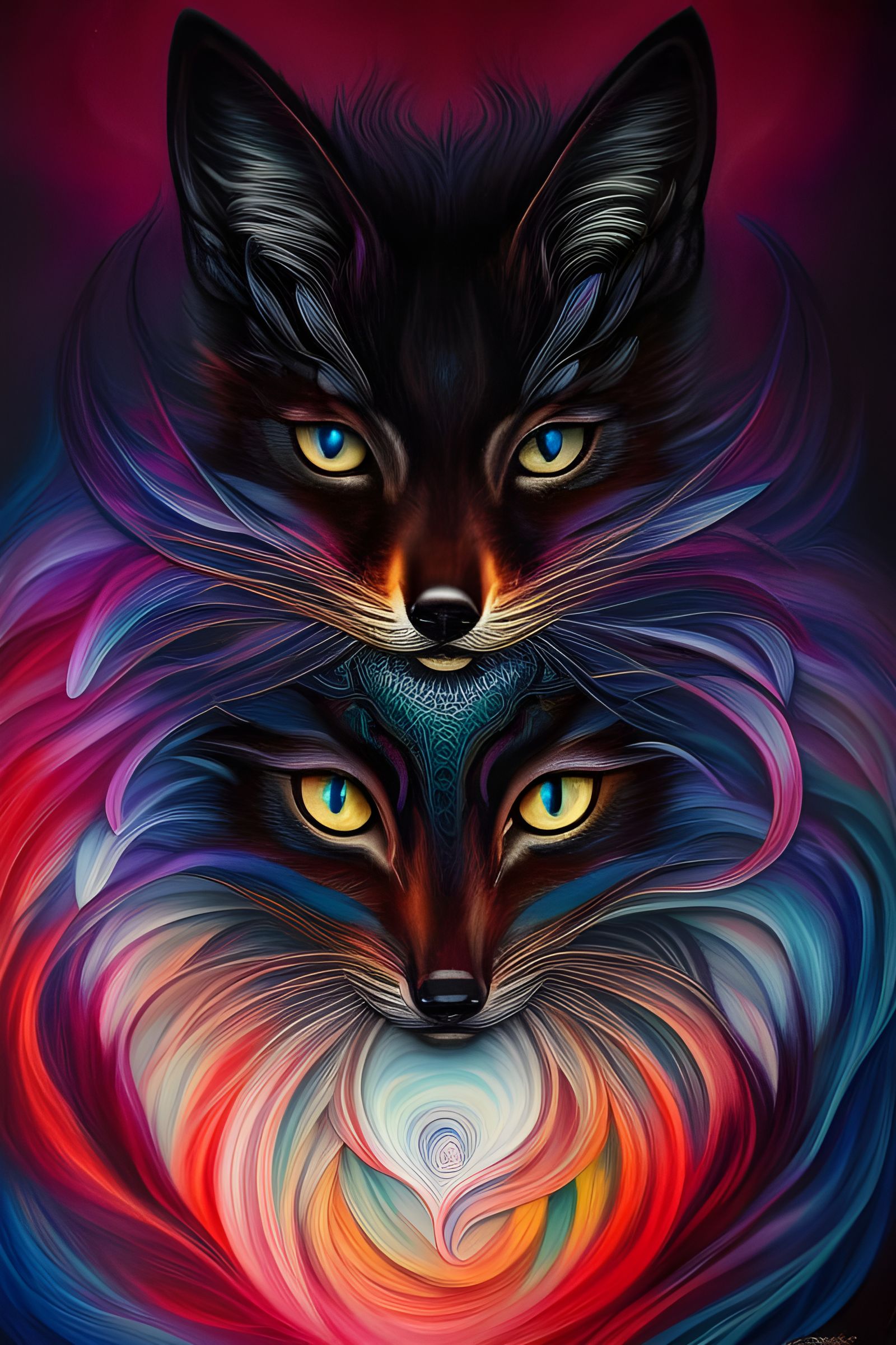 Nine-Tailed Cat Portrait in Abstract Expressionism