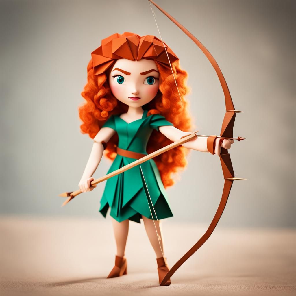 Vintage Pinup Merida with Bow, Origami Style