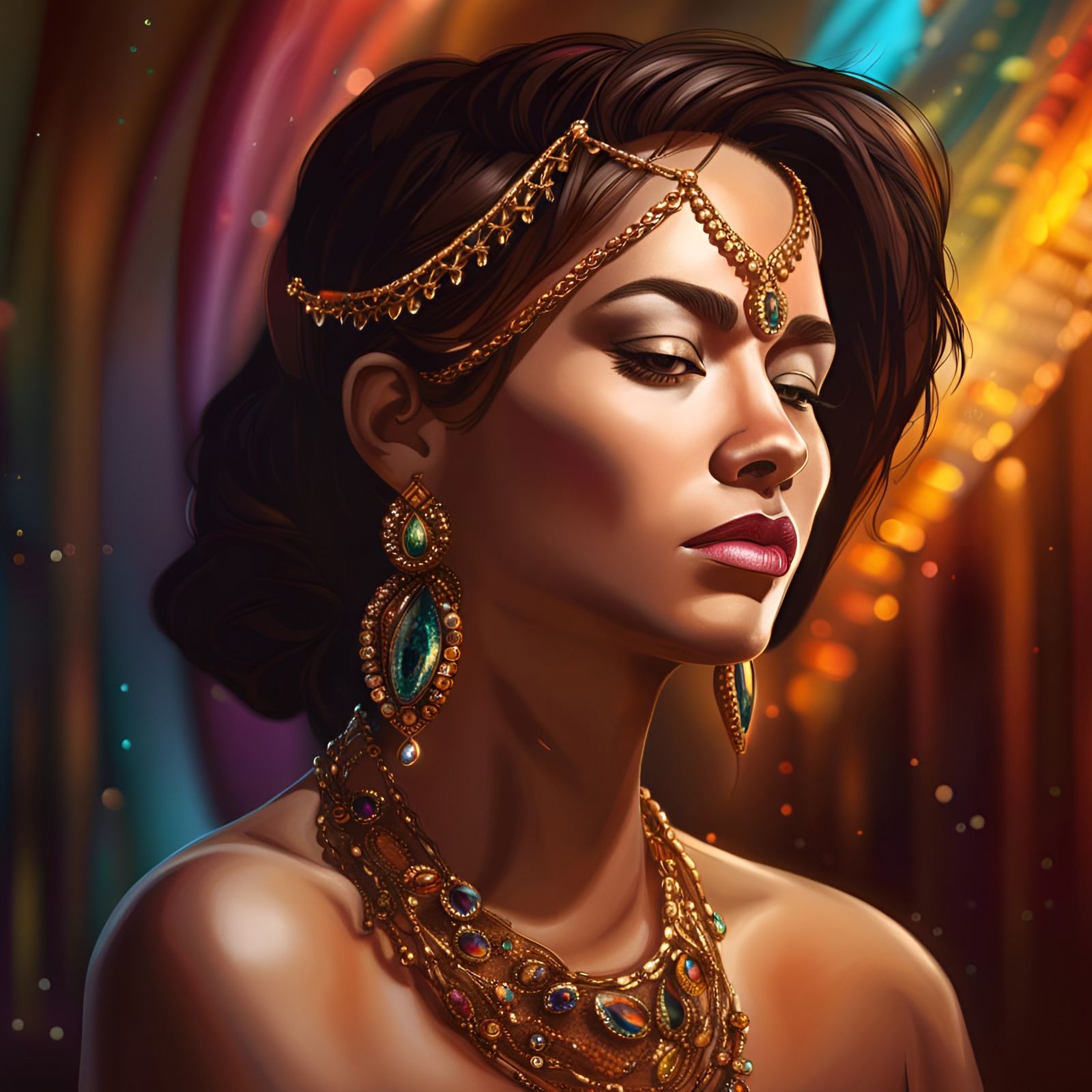 Jeweled Woman Portrait in Hyperrealistic Splash Art