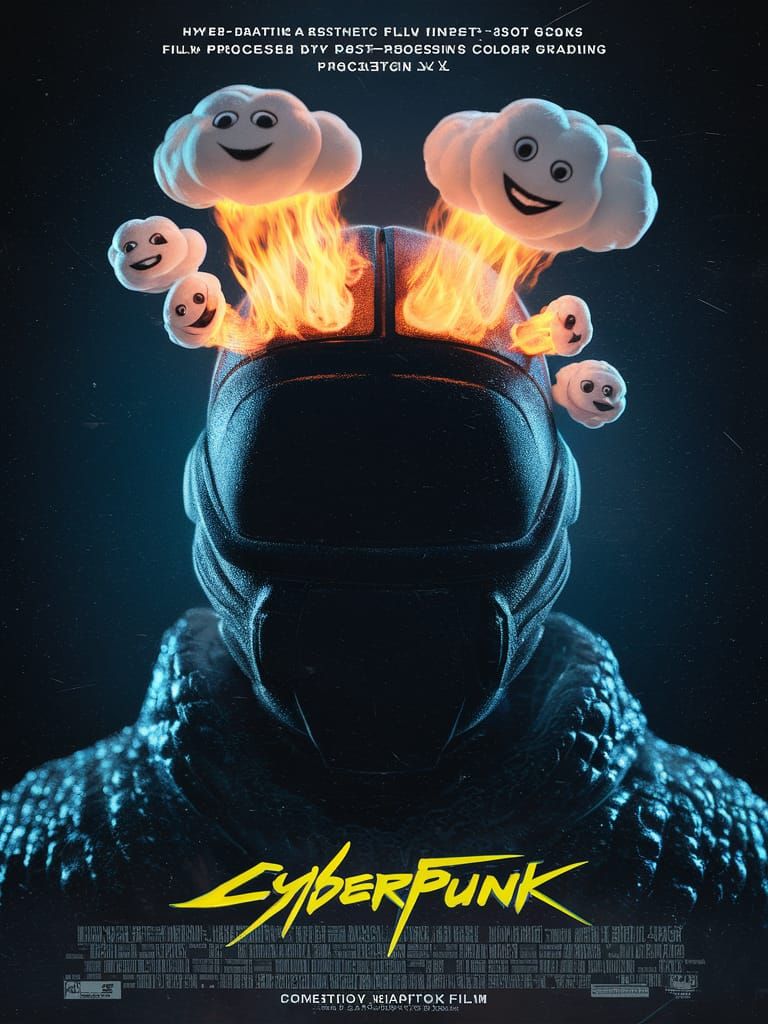 Cyberpunk Movie Poster with Silhouette in Cyberpunk Style